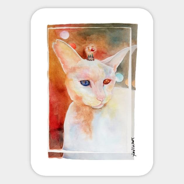 Birthday Watercolor Cat Sticker by xiaolindrawing